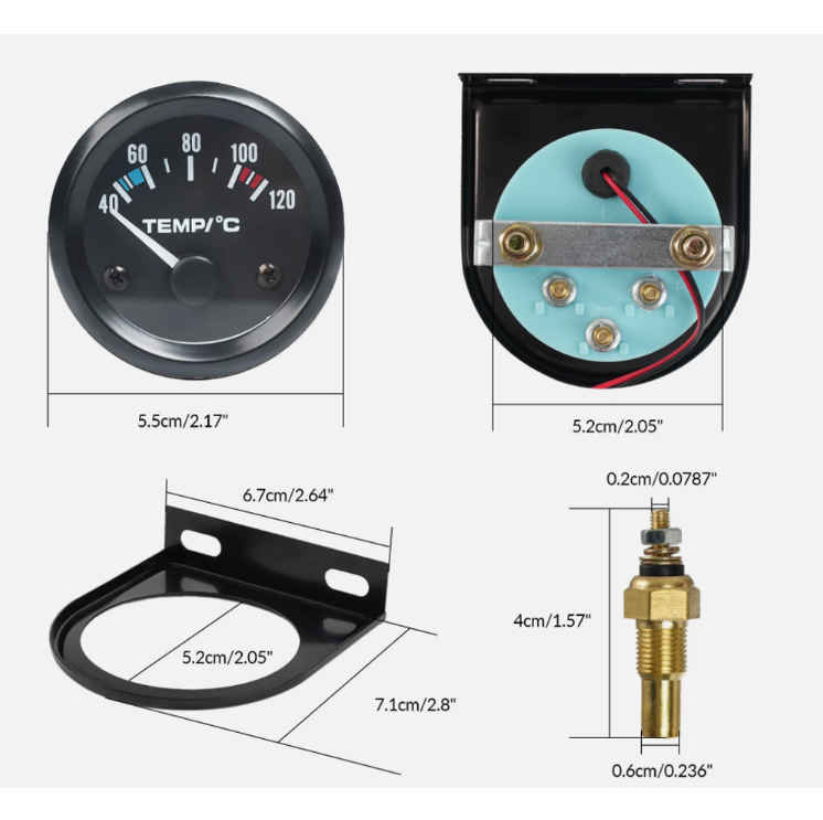 52 mm Öltemperatur Zusatzinstrument – Klassisches Einbau-Instrument mit Sensor (50–150 °C, 12 V) - Timeless-Tech