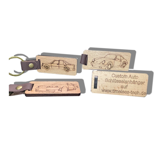Custom Holz-Schlüsselanhänger mit Auto-Seitenansicht aus Walnussholz

Personalisierter Autoschlüsselanhänger Holz mit Wunschmodell graviert

Handgefertigter Auto-Schlüsselanhänger aus Buchenholz mit Lasergravur

Oldtimer Holz-Schlüsselanhänger mit individuellem Fahrzeugdesign

